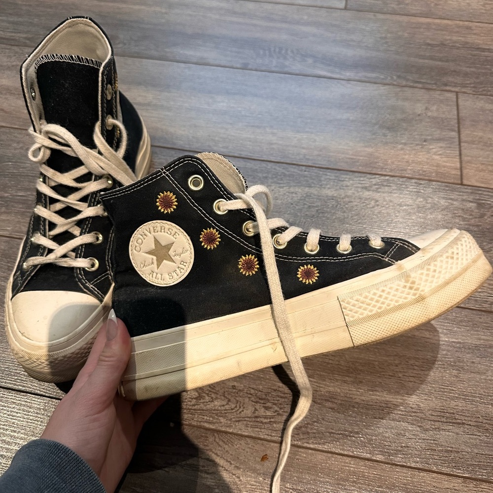 Converse Black and Cream High-Top Sneakers